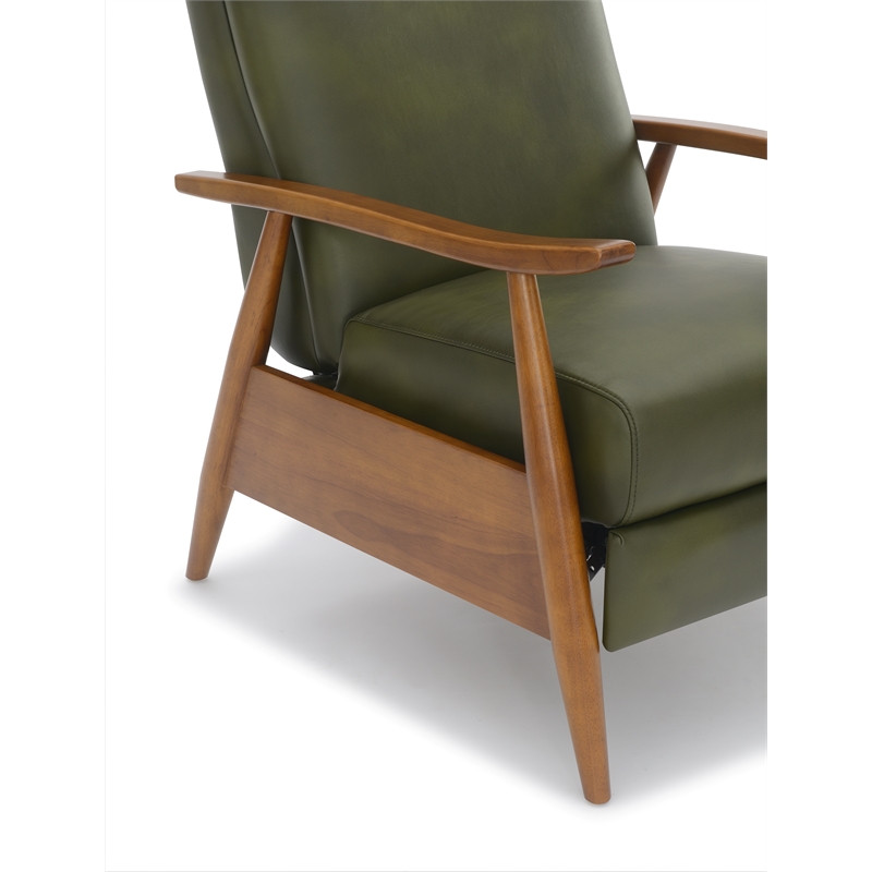 Pemberly Row Modern Green Faux Leather Wood Arm Push Back Recliner