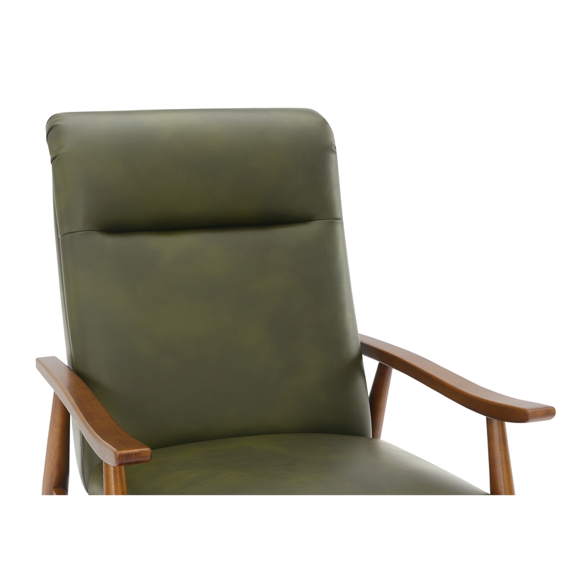 Pemberly Row Modern Green Faux Leather Wood Arm Push Back Recliner