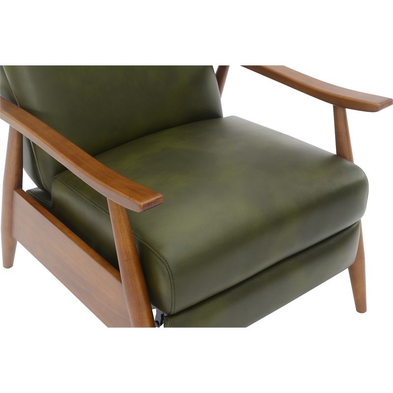 Pemberly Row Modern Green Faux Leather Wood Arm Push Back Recliner