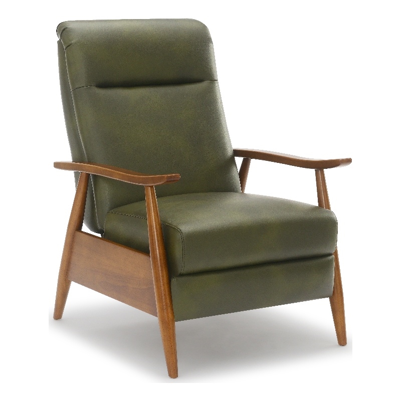 Pemberly Row Modern Green Faux Leather Wood Arm Push Back Recliner