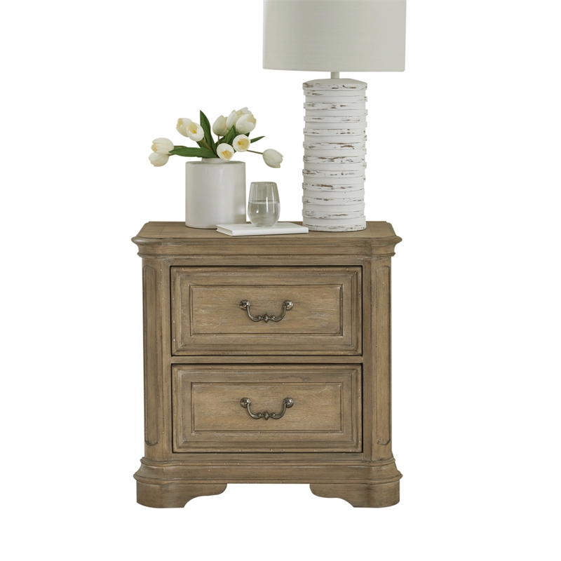 Pemberly Row Elegant 2 Drawer Nightstand in Weathered Bisque