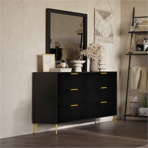 Pemberly Row Contemporary Wood Dresser with Mirror Set in Black