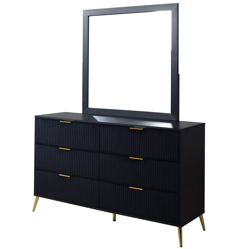 Pemberly Row Contemporary Wood Dresser with Mirror Set in Black