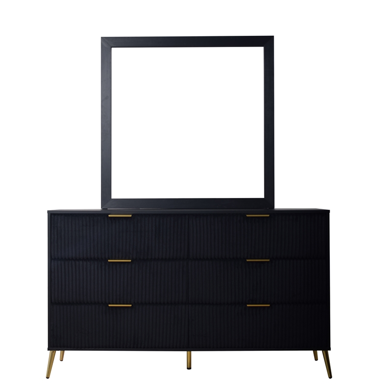 Pemberly Row Contemporary Wood Dresser with Mirror Set in Black