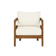 Pemberly Row Acacia Wood Club Chair Slat Back Beige Cushions in Brown Oil Finish