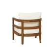 Pemberly Row Acacia Wood Club Chair Slat Back Beige Cushions in Brown Oil Finish