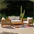Pemberly Row Loveseat Table & 2 Chair Set Beige Cushions - Brown
