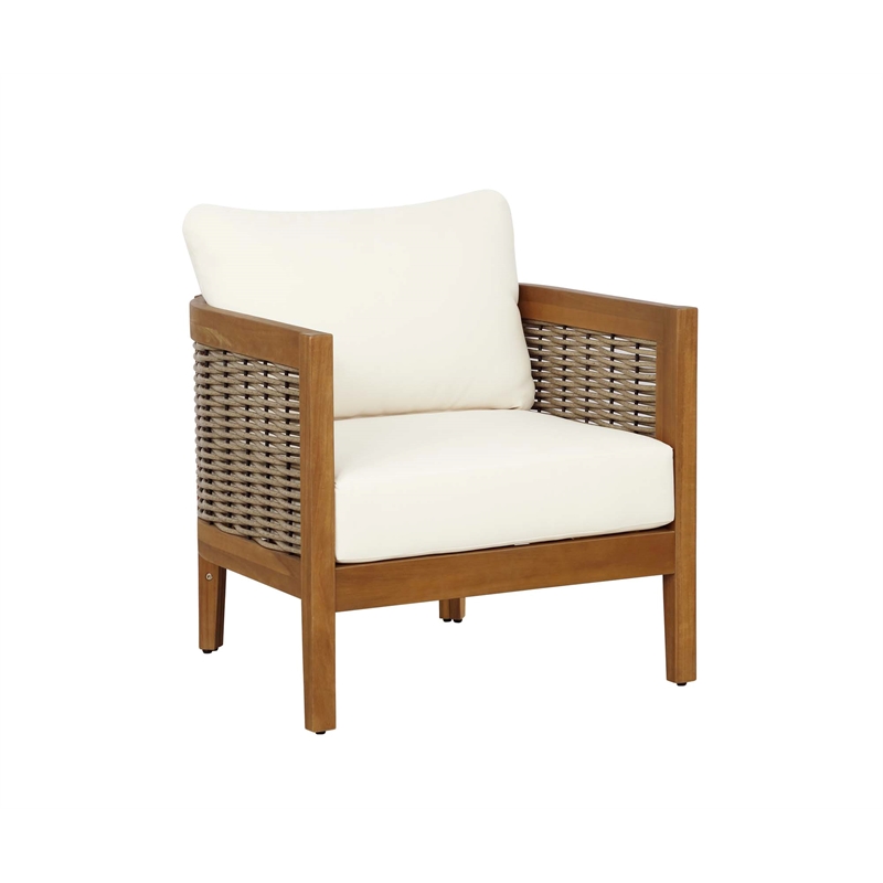 Pemberly Row Loveseat Table & 2 Chair Set Beige Cushions - Brown