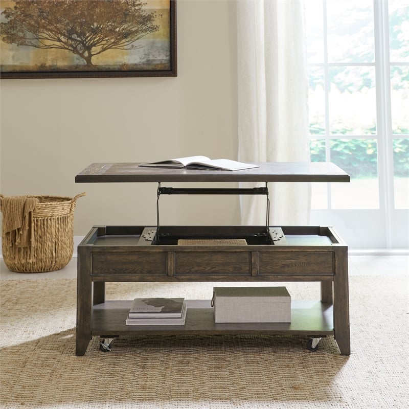 Pemberly Row Modern / Contemporary Lift Top Cocktail Table in Brown