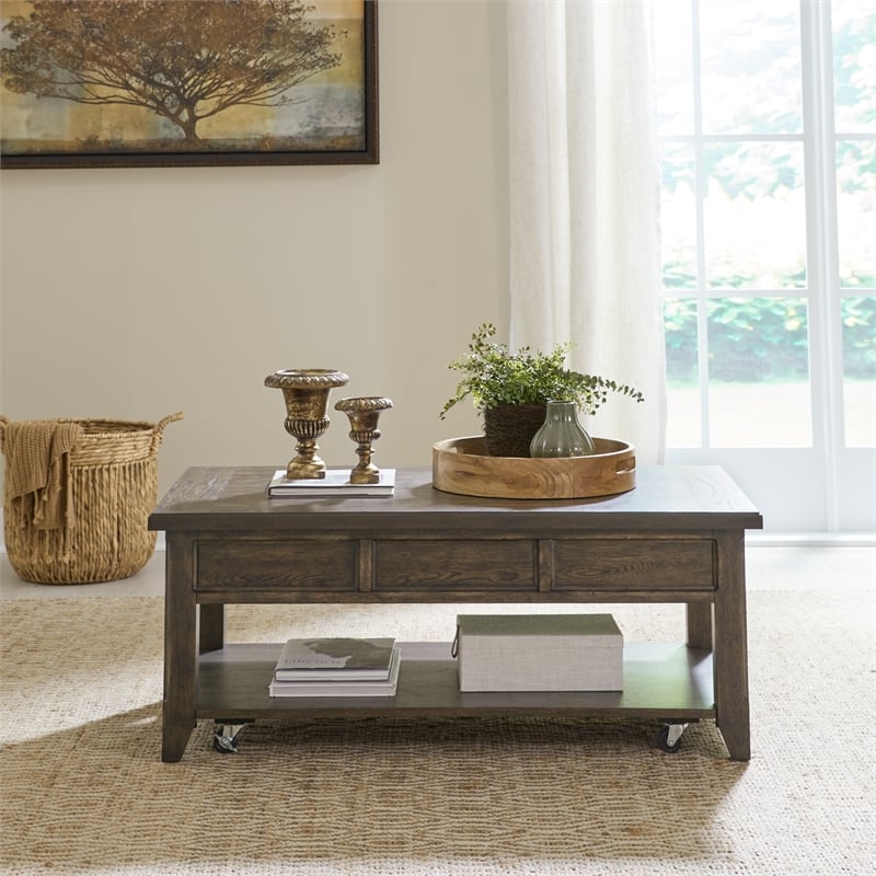 Pemberly Row Modern / Contemporary Lift Top Cocktail Table in Brown