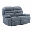 Pemberly Row Leather Power Double Reclining Love Seat in Blue