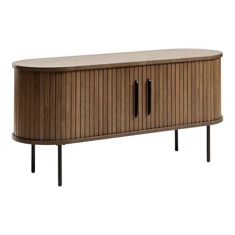 Pemberly Row Contemporary Door Slide TV Lowboard in Smoked Oak
