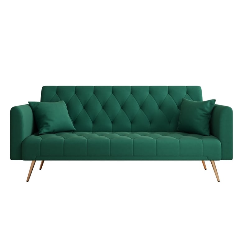 Pemberly Row Convertible Folding Velvet Green Sofa Bed with Adjustable Backrest