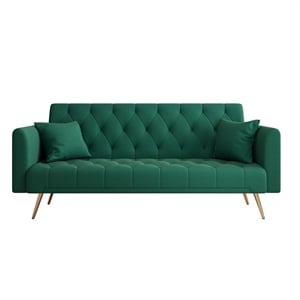 Pemberly Row Convertible Folding Velvet Green Sofa Bed with Adjustable Backrest