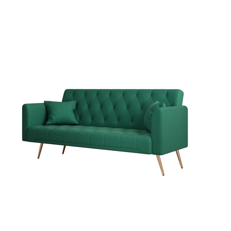 Pemberly Row Convertible Folding Velvet Green Sofa Bed with Adjustable Backrest
