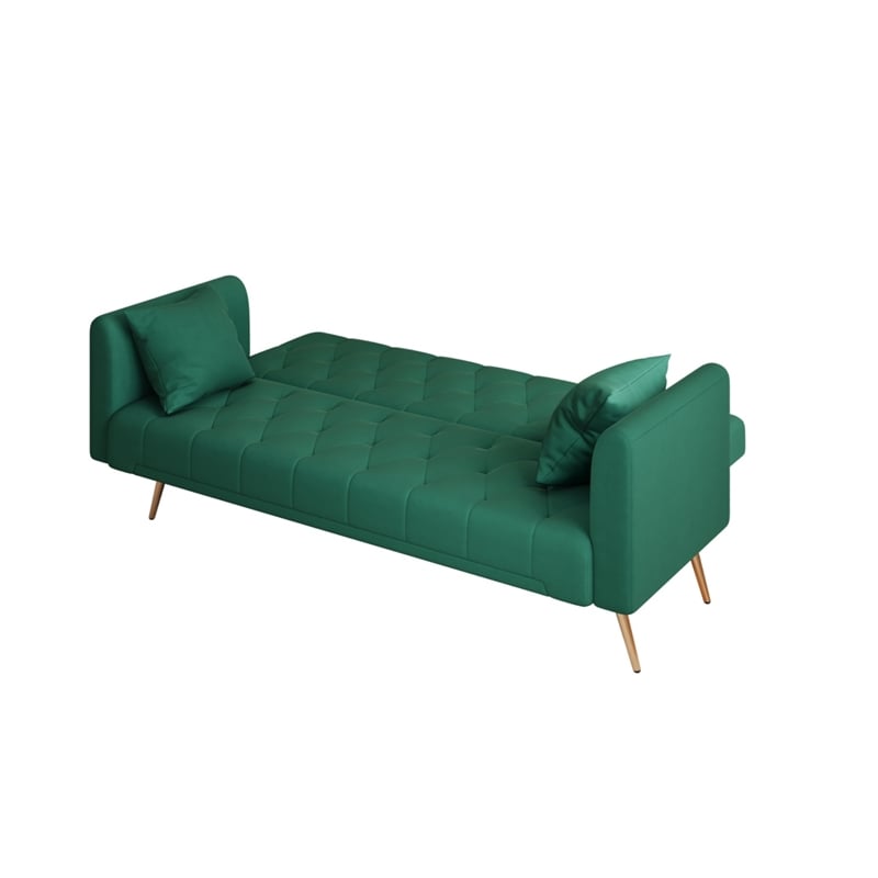 Pemberly Row Convertible Folding Velvet Green Sofa Bed with Adjustable Backrest