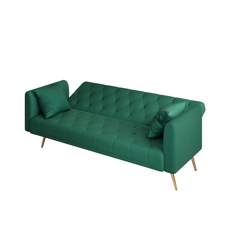 Pemberly Row Convertible Folding Velvet Green Sofa Bed with Adjustable Backrest