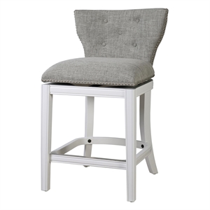 Pemberly Row 26&quot Counter-Height White Swivel Bar Stool with Gray Upholstery