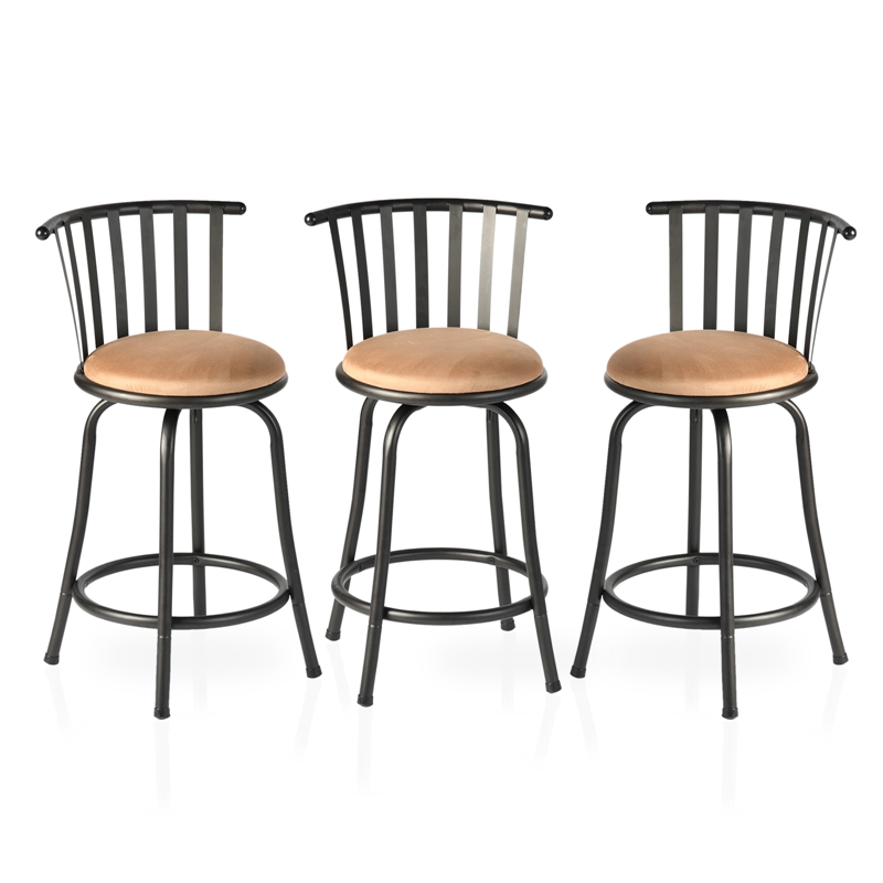 Pemberly Row Set of 3 Velvet Swivel 24in Counter Round Barstools