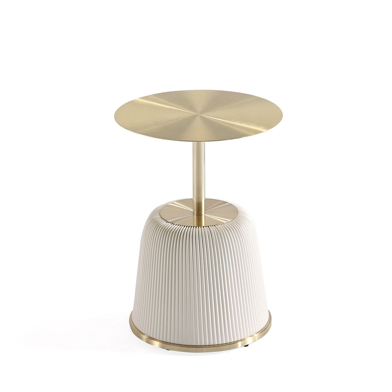 Pemberly Row Contemporary End Table with Steel Frame 1.0 in Cream