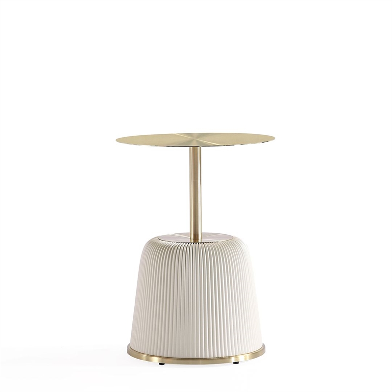Pemberly Row Contemporary End Table with Steel Frame 1.0 in Cream