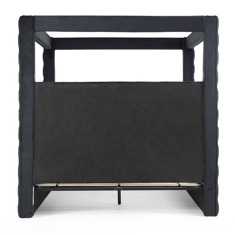 Pemberly Row Velvet Canopy King Bed with Speaker and USB Connection in Black