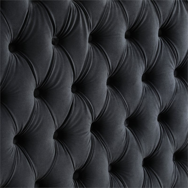 Pemberly Row Velvet Canopy King Bed with Speaker and USB Connection in Black