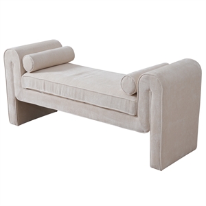 Pemberly Row 63&quot Wide Japandi Style Chenille Upholstered Luxury Bench in Cream