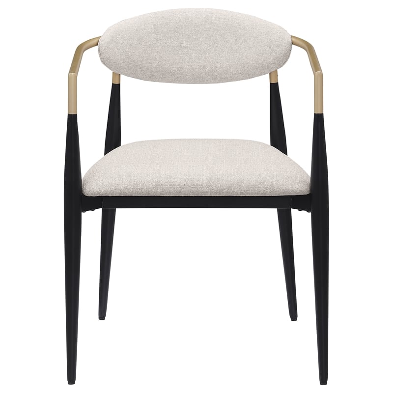 Pemberly Row Modern Fabric Upholstered Dining Arm Chair Beige