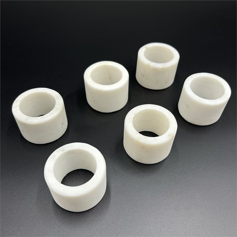 Pemberly Row White Real Marble Napkin Rings For Kitchen/Wedding - 12 Pieces