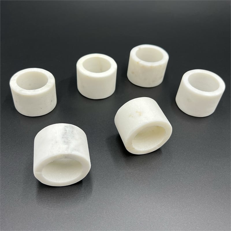 Pemberly Row White Real Marble Napkin Rings For Kitchen/Wedding - 12 Pieces