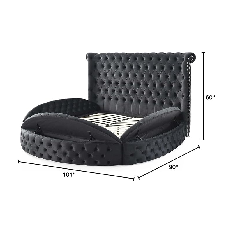 Pemberly Row Upholstered Queen Round Storage Bed in Black Color