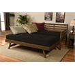Pemberly Row Boho Wood Daybed/Pop Up Bed in Walnut Brown with Black Mattresses