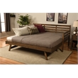 Pemberly Row Boho Wood Daybed/Pop Up Bed in Walnut Brown with Black Mattresses