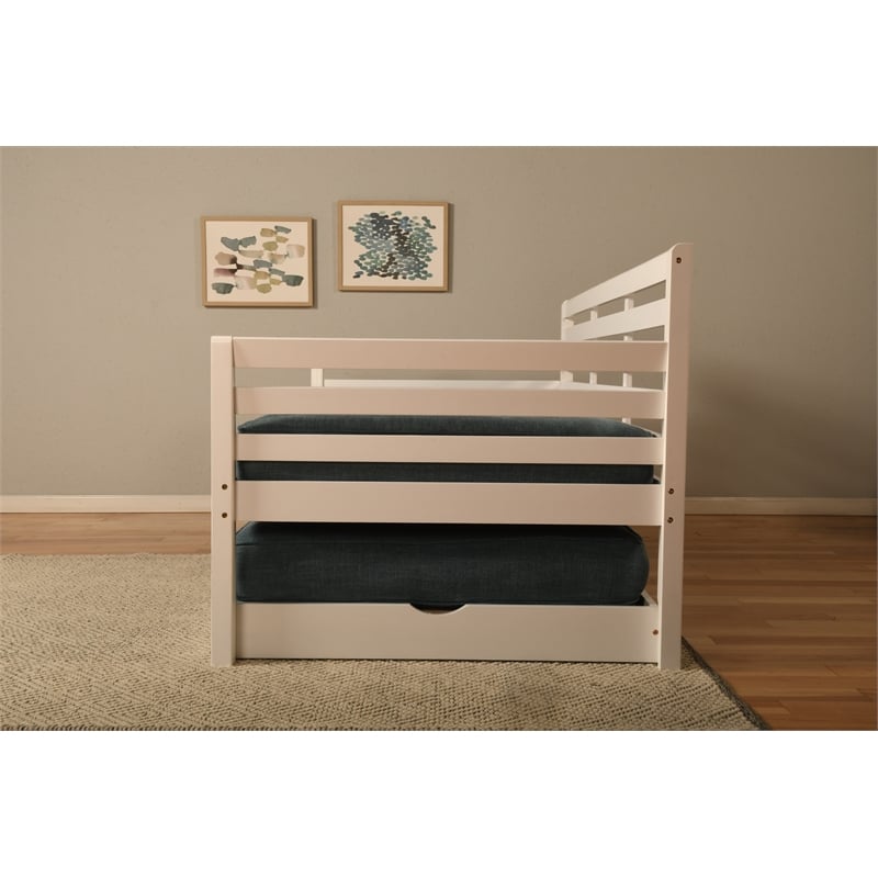 Pemberly Row Boho Wood Daybed/Pop Up Bed in White with Gray Mattresses