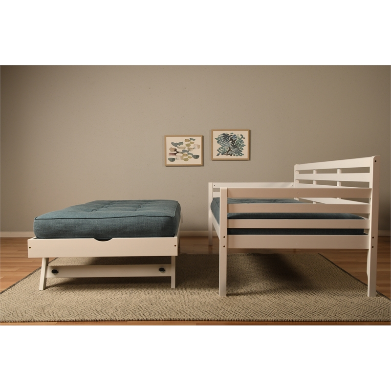 Pemberly Row Boho Wood Daybed/Pop Up Bed in White with Gray Mattresses