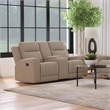 Pemberly Row Faux Leather Upholstered Motion Reclining Loveseat in Taupe