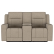 Pemberly Row Faux Leather Upholstered Motion Reclining Loveseat in Taupe