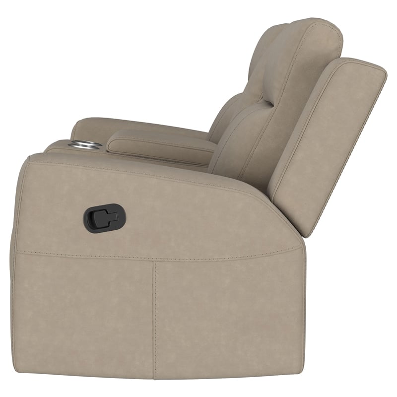 Pemberly Row Faux Leather Upholstered Motion Reclining Loveseat in Taupe