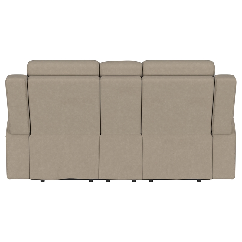 Pemberly Row Faux Leather Upholstered Motion Reclining Loveseat in Taupe