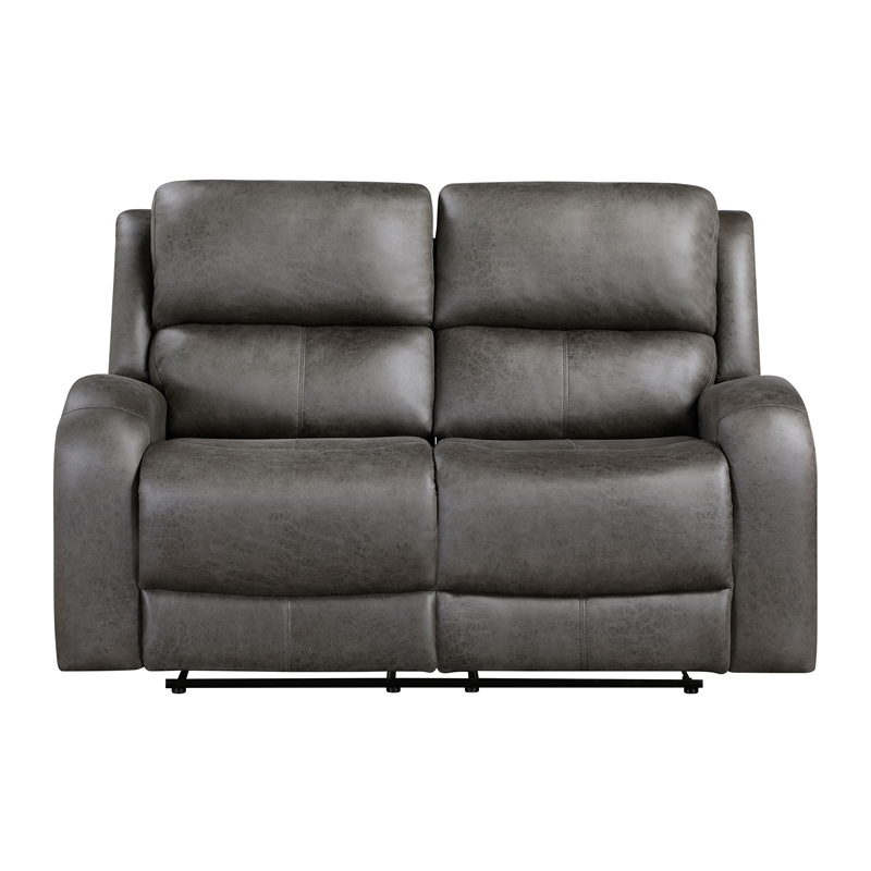 Pemberly Row Modern Microfiber Double Reclining Love Seat in Gray