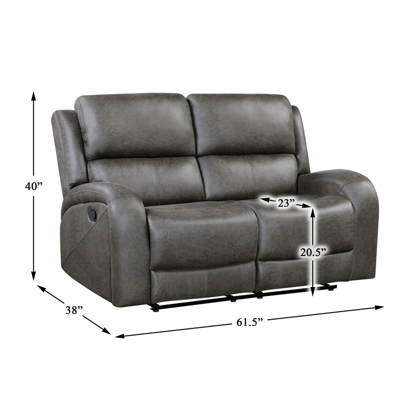 Pemberly Row Modern Microfiber Double Reclining Love Seat in Gray
