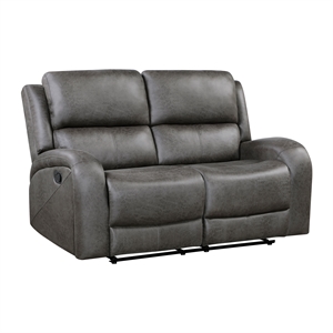 Pemberly Row Modern Microfiber Double Reclining Love Seat in Gray