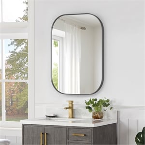 Pemberly Row 24&quot Rectangular Aluminum Framed in Gunmetal Bathroom Wall Mirror