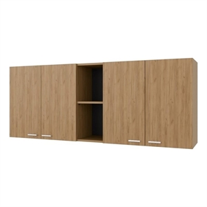 Pemberly Row Wall Cabinet kitchen in Melamine with 4 Doors Natural Oak