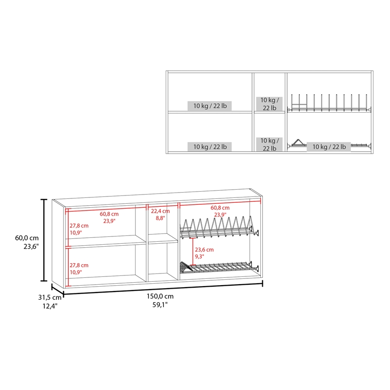 Pemberly Row Wall Cabinet kitchen in Melamine with 4 Doors Natural Oak