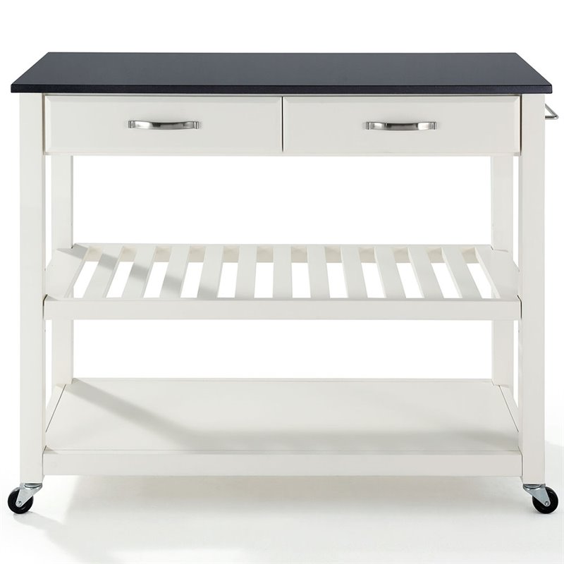 Pemberly Row 2 Drawer Black Granite Top Kitchen Cart in White