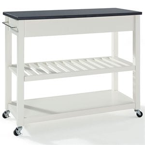 Pemberly Row 2 Drawer Black Granite Top Kitchen Cart in White