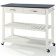 Pemberly Row 2 Drawer Black Granite Top Kitchen Cart in White
