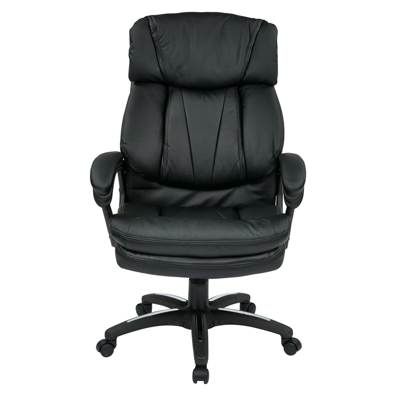Pemberly Row Oversized Faux Black Leather Executive Chair with Padded Loop Arms